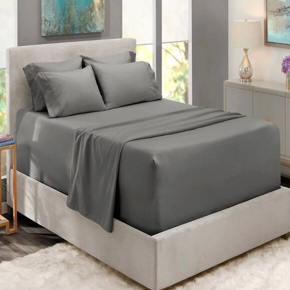 Nestl Extra Deep Pocket 6 Pc Microfiber Sheet Set Gray Queen - Picture 1 of 3